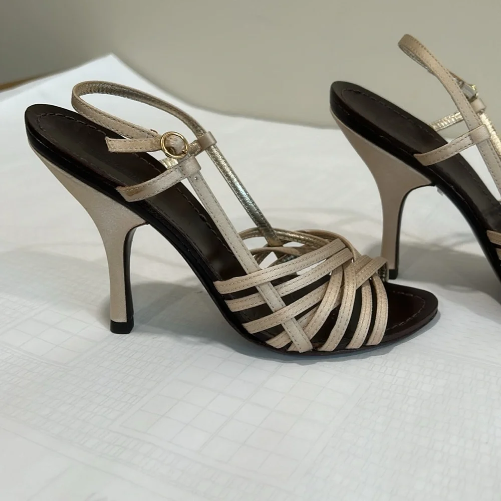 BCBG Cream High Heeled Sandals with Strappy Design